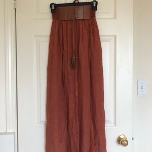 Orange Rustic Boho Maxi Skirt